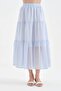 Women's buckle detailed lined belt elastic design long skirt