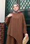 Women's Linda Fabric Asymmetrical Tunic Wide Leg Pants Oversize Hijab Suit 1231 Brown - 3