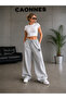 طقم من قطعتين من بناطيل رياضية نسائية مطبوعة من NY (أسود-رمادي) واسعة وفضفاضة (أسود-رمادي) - 4