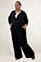 69018 Large Size Elastic Waist, Pockets, Wide Leg Double Tensel Pants - Black - 3
