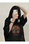 Women's Black Auto Repair Printed Oversize T-Shirt