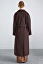 Knitted and Button Detailed Double-Breasted Premium Coat Brown 3170 - 7