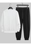 Unisex White Creative Printed Crew Neck Oversized Jogger Set - 2