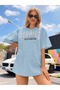 Women's Baby Blue Florida Sunshine Printed Oversize T-Shirt - 3