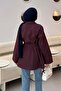 Buckle Detailed Long Belted Shirt in Plum - 4