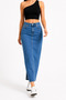 Women's Blue Stretchy Denim Jeans Skirt High Waist Long Maxi Pencil Jean Skirt with Back Slit - 4