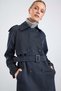 Water Repellent Trench Coat with Raglan Sleeves, Epaulettes and Cape Detail Navy Blue 6881 - 6