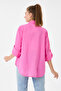 Women's Fuchsia Italian Floral Embroidered Sequined Foldable Long Sleeve Oversize Poplin Shirt Size 40 - 44 - 4