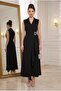 Belted Double-Breasted Jacket Collar Evening Dress Graduation Gown - 4