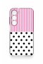 Samsung S23 Compatible Pink Striped Polka Dot Patterned Silicone Case - 2