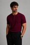 Men's Burgundy Henley Collar Short Sleeve Premium Cotton Ribbed T-Shirt - 2