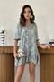 Women's Green Satin Mini Dress V-Neck Patterned Flounce Short Sleeve - 3