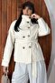 Women's Stand Collar Trench Coat - Belted Double-Breasted Buttoned Trench - 5