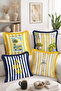 La Dolce Vita Written Lemon, Palm Tree and Scooter Patterned 4-Piece Fringed Throw Pillow Cover Set - 2
