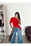 تي شيرت أساسي غير متماثل بأكمام قصيرة - أحمر - 4