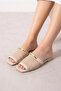 Lumis Beige Mesh Stylish Women's Daily Slippers with Gold Accessories - 2