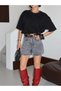 Women's Gray Stone Washed Denim Jean Shorts High Waist Mini Denim Shorts