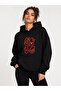 Love Text Printed Hooded 2 Thread Raster Sweatshirt