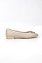 Zarelle V-Strap Buckle Detail Beige Leather Round Toe Women's Ballet Flats HB006 - 3