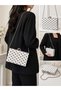 Penelop Women's Polka Dot Satin Chain Strap Metal Framed White Evening Dress Hand and Shoulder Bag - 3