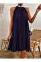 Women's Turtleneck Off-The-Shoulder Pleated Short Janjan Crepe Dress - 2