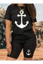 Women's short sleeve anchor print viscose two-piece set - 5