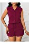 Women's Sleeveless Collared Front Buttoned Dubai Blouse and Lace-Up Short Shorts Two-Piece Set