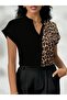 Women's short sleeve v-neck leopard print sandy blouse - 2