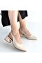 Evia Premium Beige Thick Heeled Shoes - 6