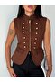 Women's Brown Premium Gabardine Buttoned Vest Frv0216