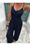 Women's Rope Strap V-Neck Long Aerobin Jumpsuit with Belt at the Waist
