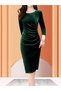 Women's Long Sleeve Boot-Neck Side Stone-Detail Midi Velvet Dress