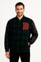 Lumberjack College Jacket with Faux Leather Sleeves and Lining - Khaki