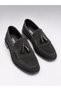 Men's Black Suede Shiny Detailed Loafer Classic Casual Shoes with Tassels - 4