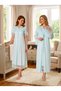 New Season Turquoise Stylish Lace Detailed Design with Easy Breastfeeding Feature Short Sleeve 100% Cotton Maternity Nightgown Set - 5