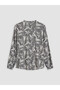 Gray Ruffled Collar Patterned Women's Shirt - 7