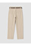 Beige Women's Fabric Trousers with Waist Belt - 2