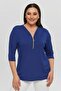 Women's Plus Size V-Neck Zippered Viscose Blouse Capri Sleeve