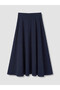 Lcw Modest Navy Blue Flared Skirt with Zipper at the Waist - 7