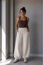 1035 Women's 100% Cotton Gabardine Balloon Leg Elastic Waist Trousers Stone