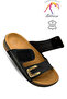 Women's slippers - velcro strap comfortable thick sole leather ethnic pattern women's slippers black - 5