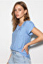 Women's Blue Button Detailed Short Sleeve Comfortable Fit Blouse 60286443 - 4