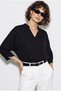 Women's Black Judge Collar V-Neck Loose Cut Bat Sleeve Blouse 60286450 - 2