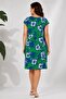Floral Patterned Short Sleeve Viscose Dress-Green - 4