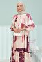 Plum Half-Buttoned Layered Viscose Dress with Elastic Sleeves - 2