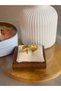 Women's Steel Four Leaf Flower Detail Zircon Stone Adjustable Ring |   Gold Color Resistant to Tarnishing - 2