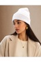 Unisex Knitted Folded Luxury White Beanie - 2
