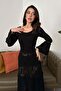 Women's Black Maxi Knitwear Dress Openwork Knitted Patterned U-Neck Spanish Sleeve - 3