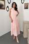 Women's Pink Maxi Dress with Guipure Stripes, Layered, High Neck, Sleeveless, Woven - 2