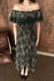 Women's Khaki Plaid Carmen Collar Lace Detailed Belted Midi A-Line Dress - 4